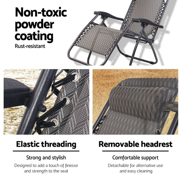 Gardeon Zero Gravity Chair Folding Outdoor Recliner Adjustable Sun Lounge Camping Grey Chairs