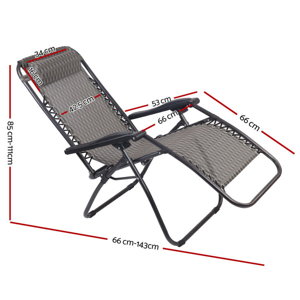 Gardeon 2Pc Zero Gravity Chair Folding Outdoor Recliner Adjustable Sun Lounge Camping Grey Chairs