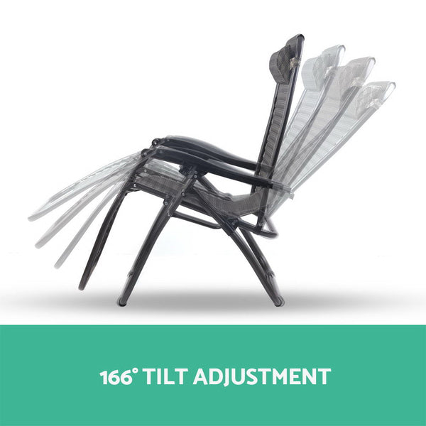 Gardeon 2Pc Zero Gravity Chair Folding Outdoor Recliner Adjustable Sun Lounge Camping Grey Chairs