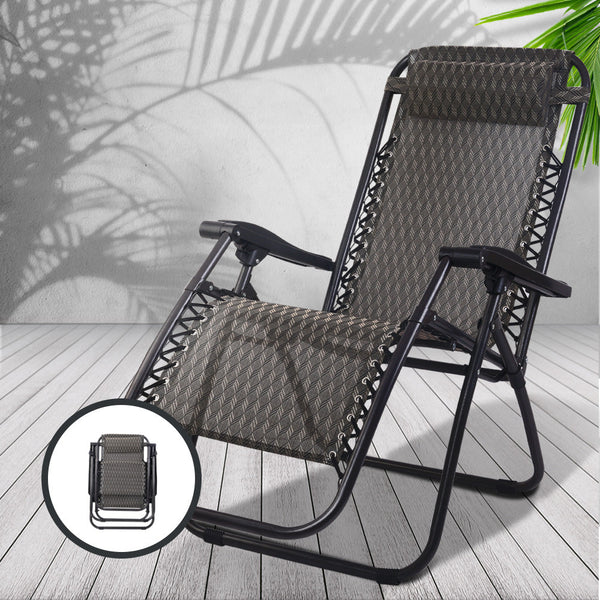 Gardeon 2Pc Zero Gravity Chair Folding Outdoor Recliner Adjustable Sun Lounge Camping Grey Chairs