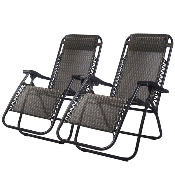 Gardeon 2Pc Zero Gravity Chair Folding Outdoor Recliner Adjustable Sun Lounge Camping Grey Chairs
