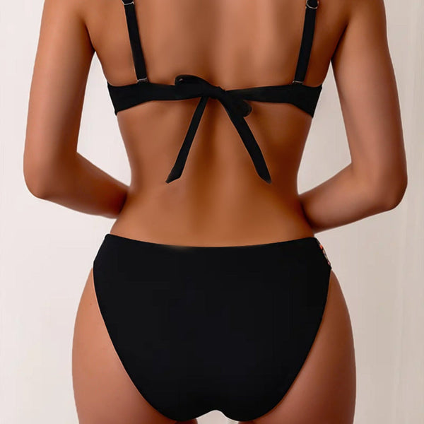 Bikini Set With Woven Straps And Rigid Cups Backless  Two Piece Swimsuit Swimwear