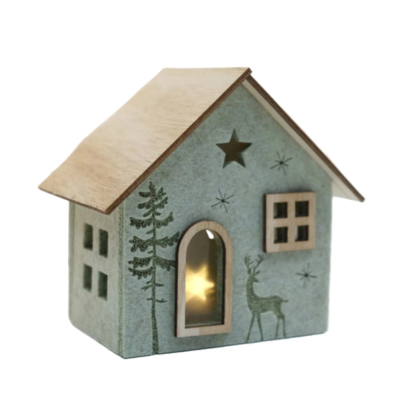 Felt Light Up Mini Wooden House Christmas Tree Desktop Bar Counter Atmosphere Decoration Festival Ornament Seasonal Decorations
