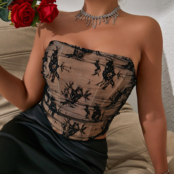 Party Lace Spicy Girl Exposed Back Tube Top Tops