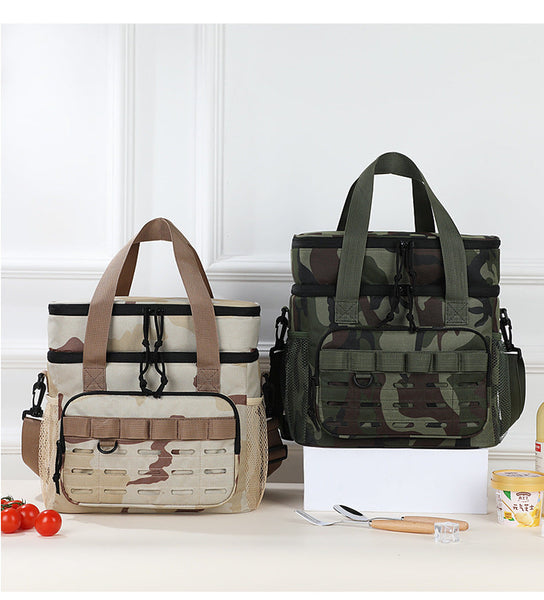 Outdoor Double Layer Cooler Bag With Camouflage Design Large Capacity Shoulder Tote For Picnics And Food Delivery Ice Chests & Coolers