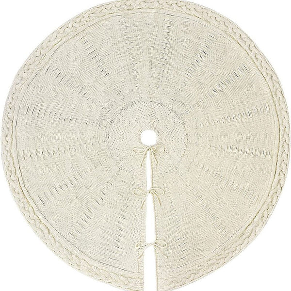 Knitted Christmas Tree Skirt Milk White Retro Xmas Collar For Holiday Home Decor Seasonal Decorations
