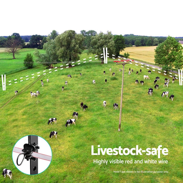 Giantz Electric Fence Tape Polytape 400M Wire Red White Electric Fencing