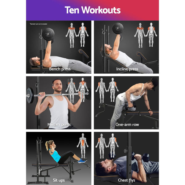 Everfit Weight Bench 10 In Press Home Gym Station 330Kg Capacity Weights Benches