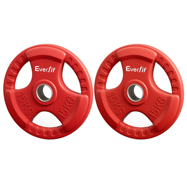 Everfit 15Kgx2 Dumbbell Barbell Lifting Home Gym Red Weight Plates