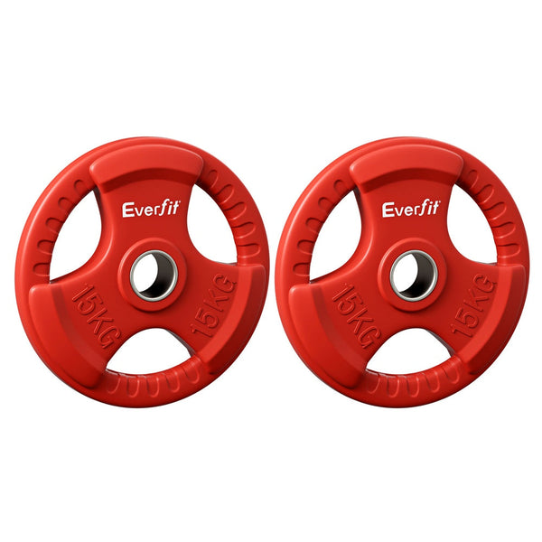 Everfit 15Kgx2 Dumbbell Barbell Lifting Home Gym Red Weight Plates