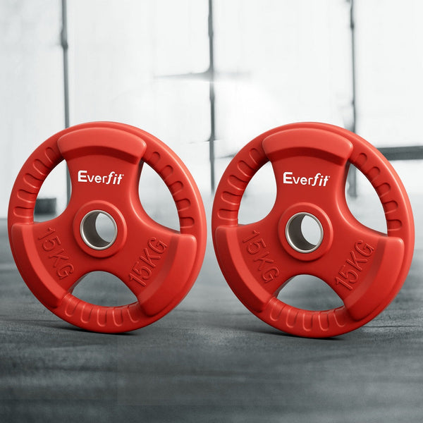 Everfit 15Kgx2 Dumbbell Barbell Lifting Home Gym Red Weight Plates