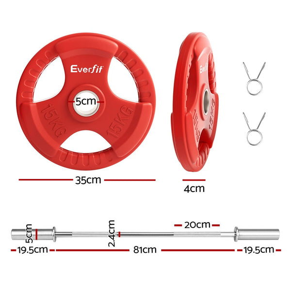 Everfit Barbells Set 36Kg 120Cm Dumbbell Plate Weight Lifting Home Gym Red Barbells & Attachments