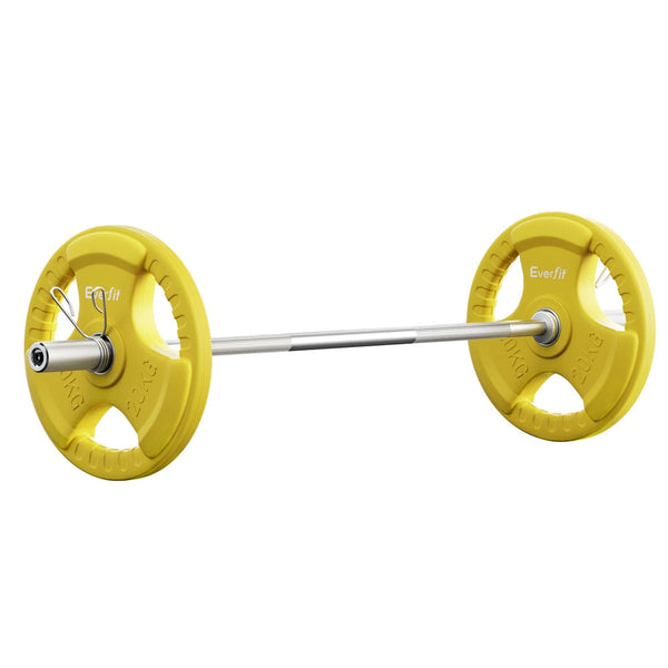 Everfit Barbells 46Kg 120Cm Dumbbell Plate Weight Lifting Home Gym Yellow Barbells & Attachments