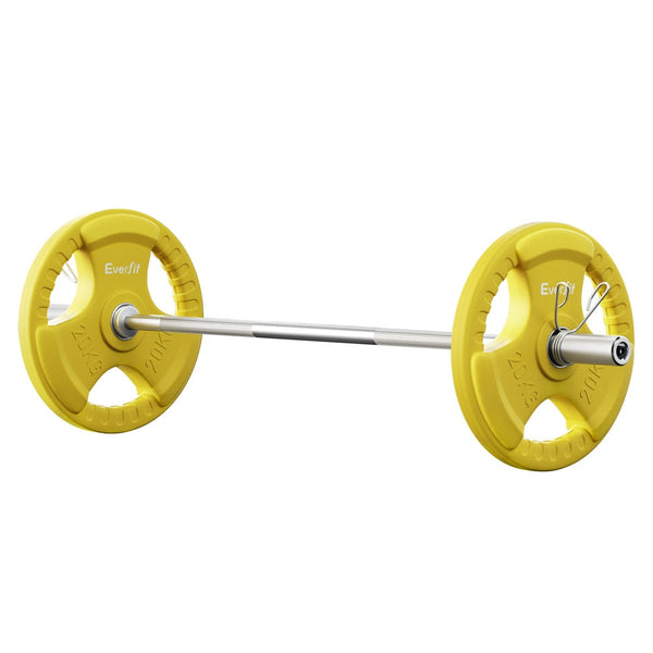 Everfit Barbells 46Kg 120Cm Dumbbell Plate Weight Lifting Home Gym Yellow Barbells & Attachments