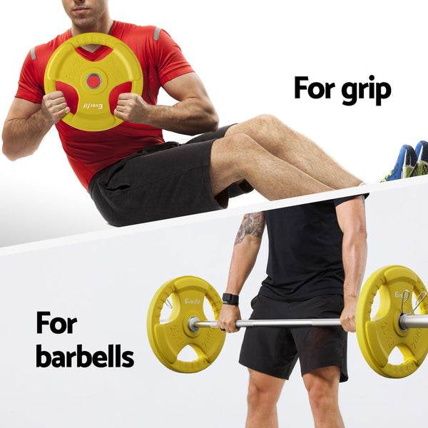 Everfit Barbells 46Kg 120Cm Dumbbell Plate Weight Lifting Home Gym Yellow Barbells & Attachments
