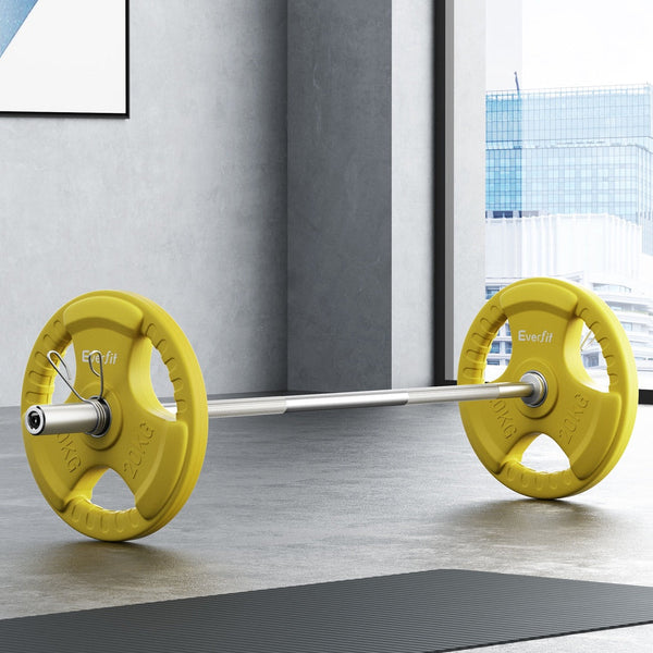 Everfit Barbells 46Kg 120Cm Dumbbell Plate Weight Lifting Home Gym Yellow Barbells & Attachments