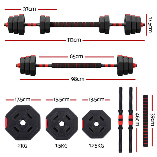 Everfit 20Kg Adjustable Dumbbell Barbell Set Weight Plates Home Workout Dumbbells