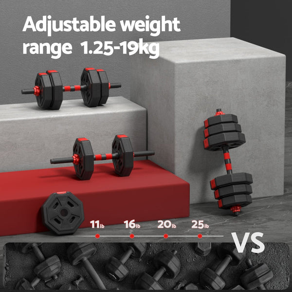 Everfit 20Kg Adjustable Dumbbell Barbell Set Weight Plates Home Workout Dumbbells