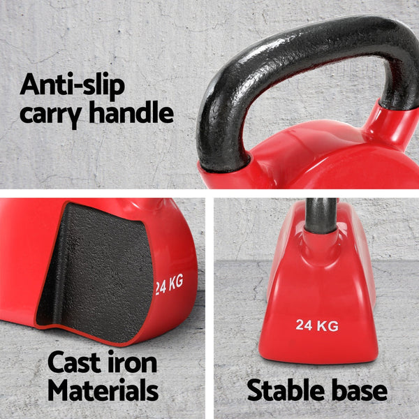 Everfit 24Kg Kettlebell Weightlifting Bench Dumbbells Bell Gym Home Kettlebells