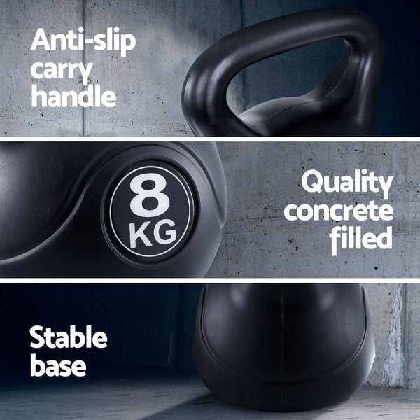 Everfit 8Kg Kettlebell Set Weight Lifting Bench Dumbbells Bell Gym Home Kettlebells