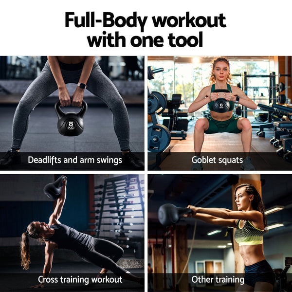 Everfit 8Kg Kettlebell Set Weight Lifting Bench Dumbbells Bell Gym Home Kettlebells