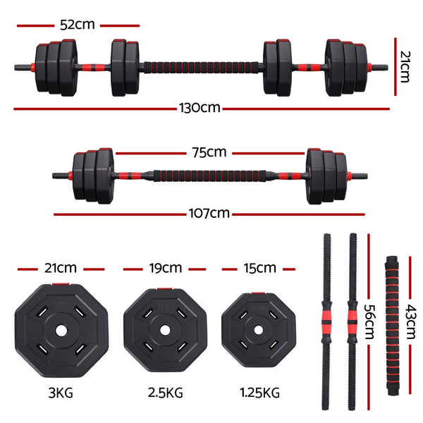 Everfit 40Kg Adjustable Dumbbell Barbell Set Weight Plates Home Workout Dumbbells
