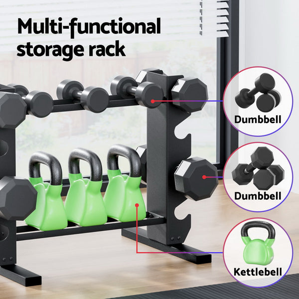 Everfit Dumbbell And Kettlebell Rack Home Gym Storage Sports Fitness Stand Treadmill Accessories