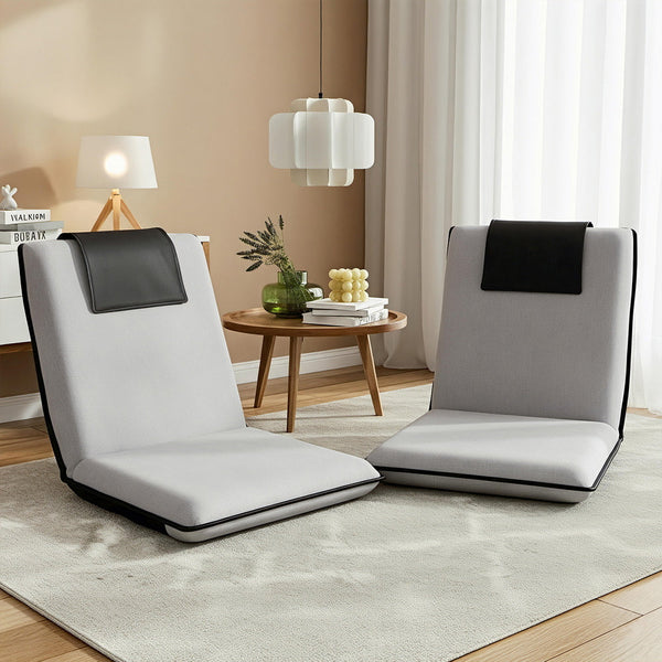 Artiss 2X Floor Lounge Sofa Bed Floor Cushion Velvet Grey Sofas Armchairs & Couches