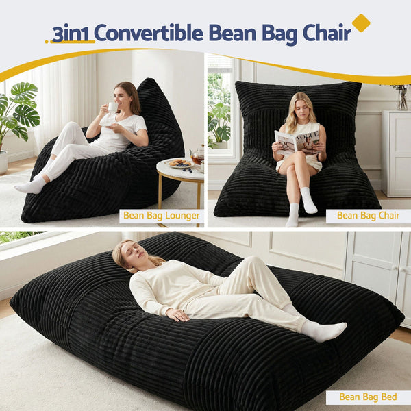 Artiss 3 In 1 Bean Bag Chair Convertible Floor Sofa Dark Grey Bean Bags & Inflatables