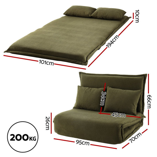 Artiss Floor Lounge Sofa Bed Foldable 2 Seater Green Sofa Beds