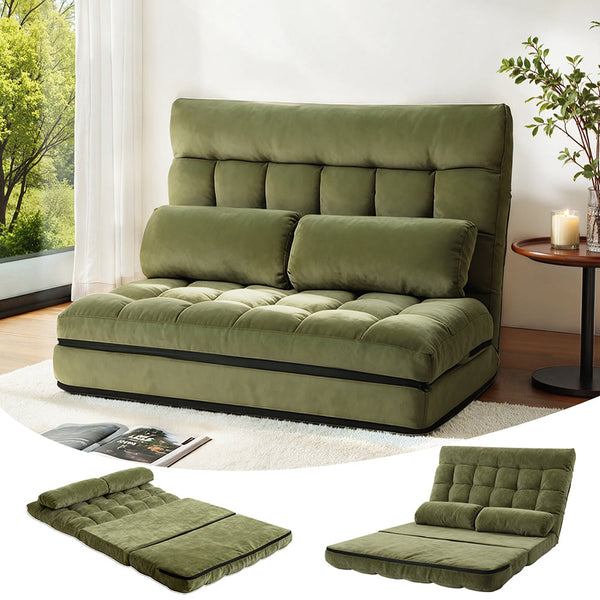 Steel Frame Faux Linen Fabric Lounge Sofa Bed Adjustable Floor Furniture Green Sofas Armchairs & Couches