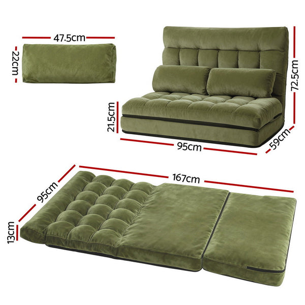 Steel Frame Faux Linen Fabric Lounge Sofa Bed Adjustable Floor Furniture Green Sofas Armchairs & Couches