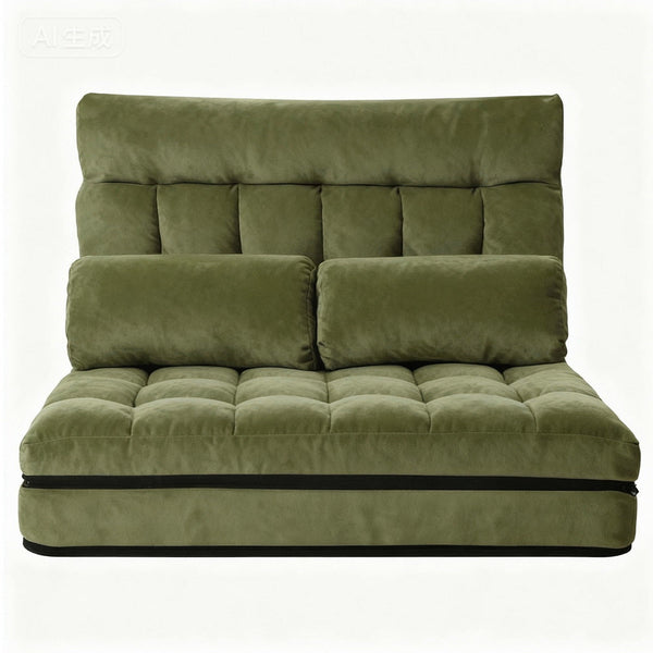 Steel Frame Faux Linen Fabric Lounge Sofa Bed Adjustable Floor Furniture Green Sofas Armchairs & Couches