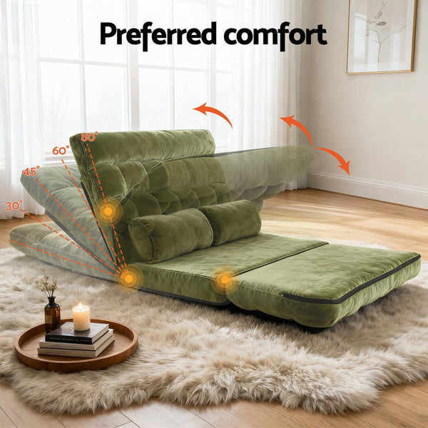 Steel Frame Faux Linen Fabric Lounge Sofa Bed Adjustable Floor Furniture Green Sofas Armchairs & Couches