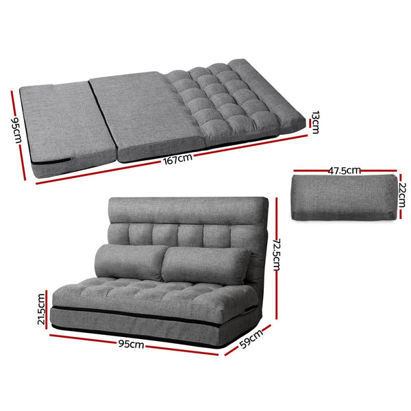 Steel Faux Linen Fabric Floor Lounge Sofa Bed With Adjustable Sections Furniture Sofas Armchairs & Couches