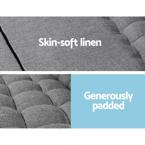 Steel Faux Linen Fabric Floor Lounge Sofa Bed With Adjustable Sections Furniture Sofas Armchairs & Couches