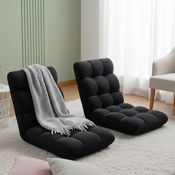 Artiss 2X Lounge Sofa Bed Flannel Fabric Black Sofas Armchairs & Couches