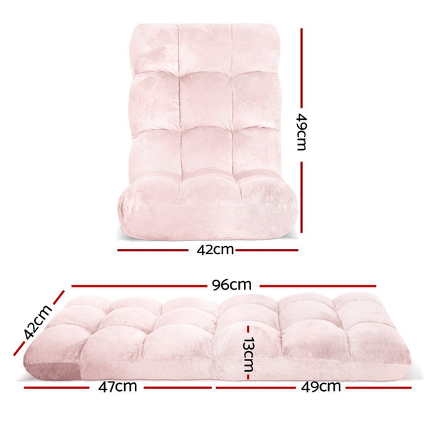 Artiss Floor Lounge Sofa Bed Flannel Fabric Pink Sofas Armchairs & Couches