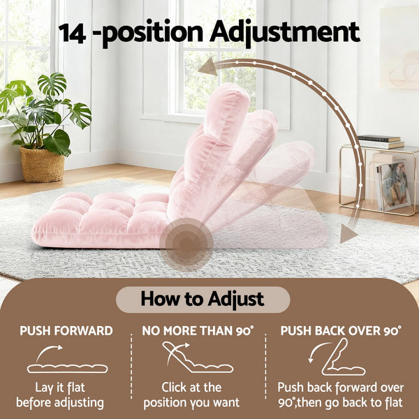 Artiss Floor Lounge Sofa Bed Flannel Fabric Pink Sofas Armchairs & Couches