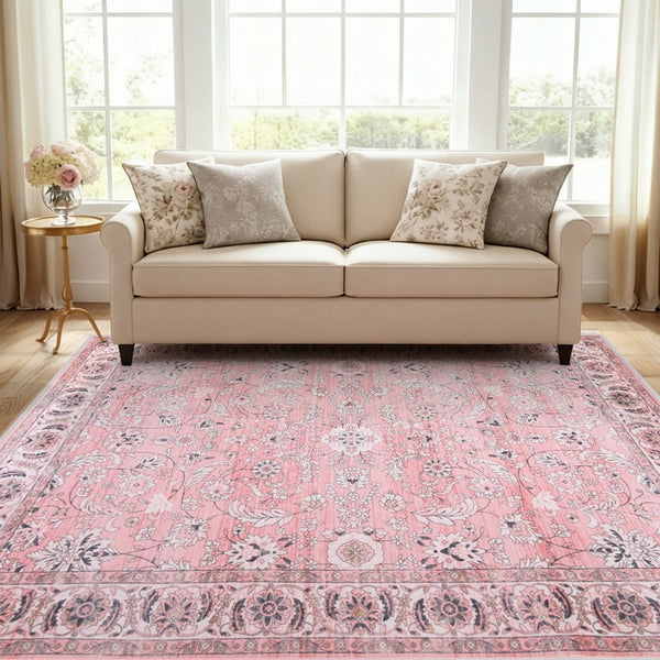 Polyester Floor Rug Washable Vintage Floral Low Profile Carpet 160 By 230 Centimetre Rugs