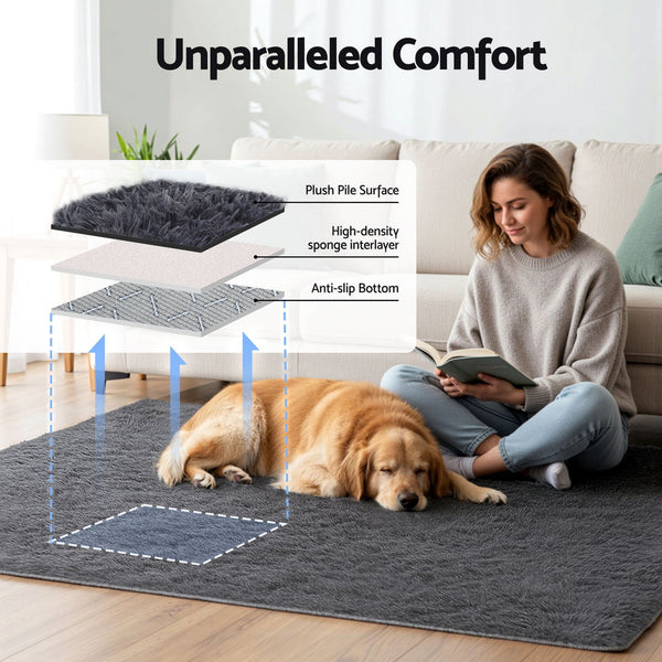 Artiss Floor Rug 140X200cm Plush Area Shaggy Living Room Bedroom Carpet Grey Rugs