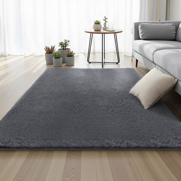 Artiss Floor Rug 140X200cm Plush Area Shaggy Living Room Bedroom Carpet Grey Rugs