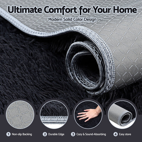 Artiss Floor Rug 160X230cm Plush Area Shaggy Living Room Bedroom Carpet Black Rugs