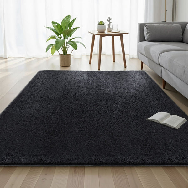 Artiss Floor Rug 160X230cm Plush Area Shaggy Living Room Bedroom Carpet Black Rugs