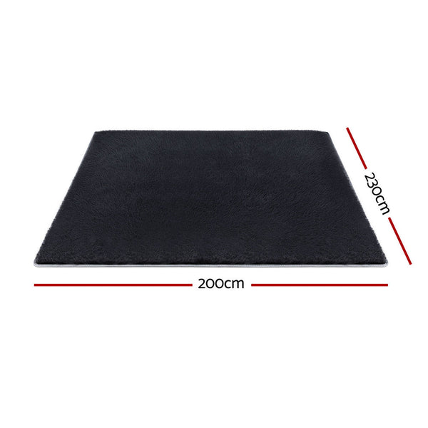 Artiss Floor Rug 200X230cm Plush Area Shaggy Rug Living Room Bedroom Carpet Black Rugs