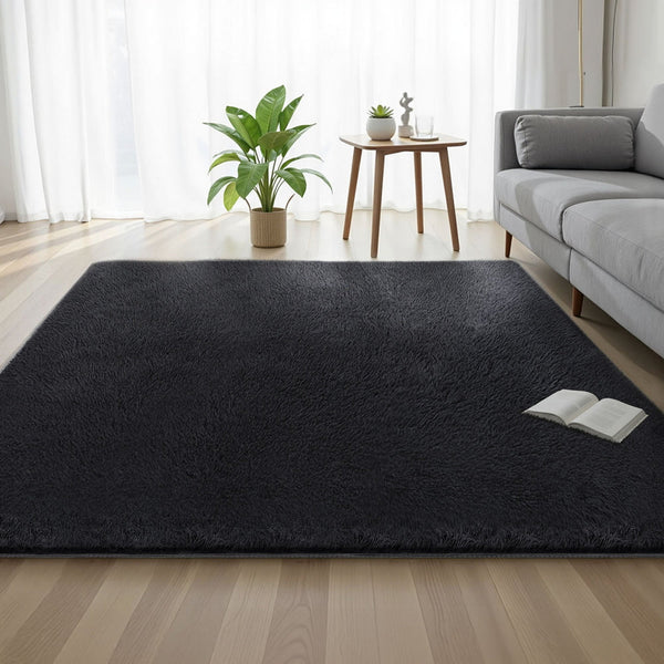 Artiss Floor Rug 200X230cm Plush Area Shaggy Rug Living Room Bedroom Carpet Black Rugs
