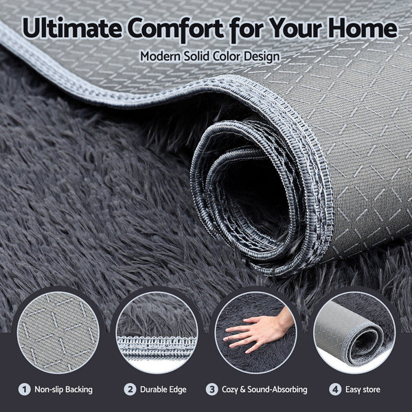 Artiss Floor Rug 200X230cm Plush Area Shaggy Living Room Bedroom Carpet Grey Rugs