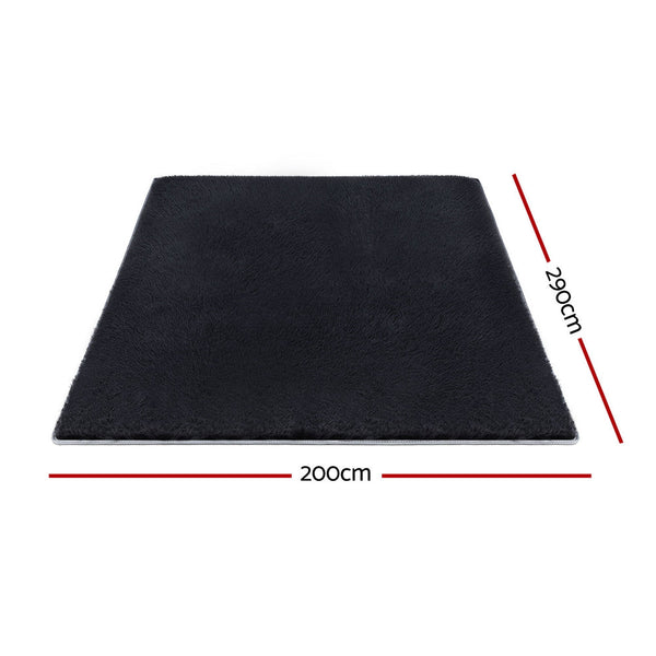 Artiss Floor Rug 200X290cm Plush Area Shaggy Living Room Bedroom Carpet Black Rugs