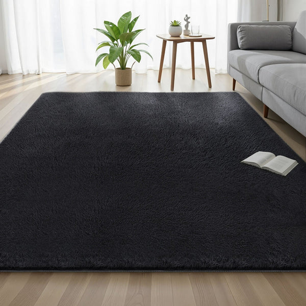 Artiss Floor Rug 200X290cm Plush Area Shaggy Living Room Bedroom Carpet Black Rugs