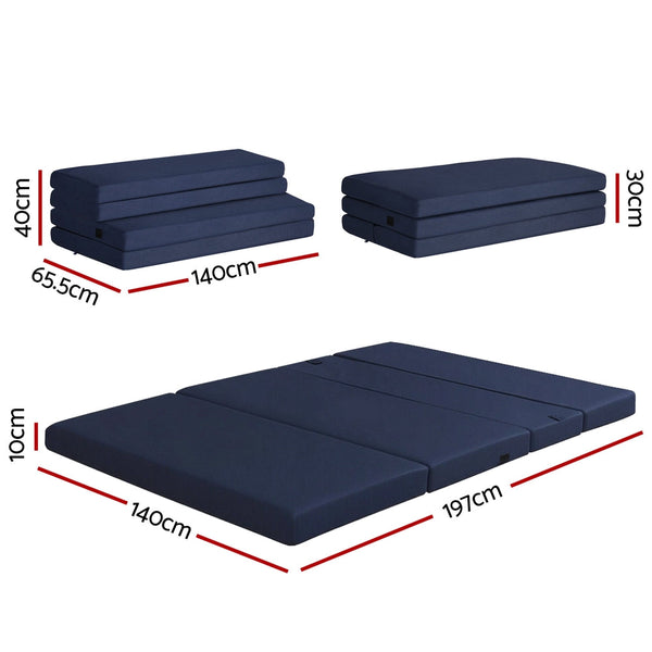 Giselle Foldable Mattress Folding Foam Portable Floor Blue Double Mattresses
